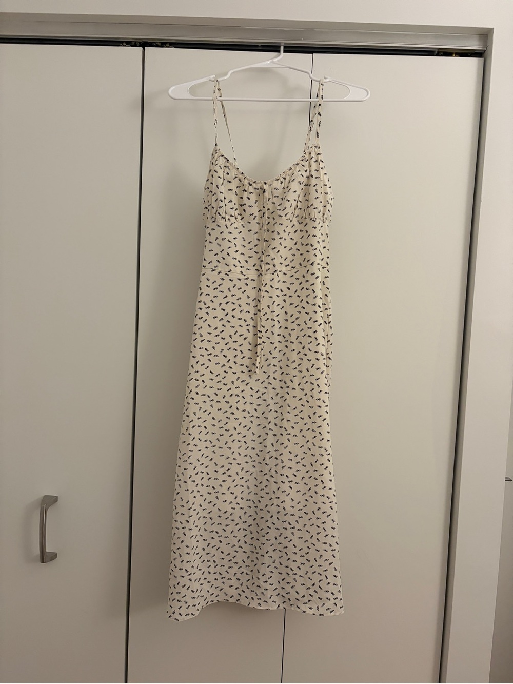 Slip Midi Dress in Cream with Navy Print